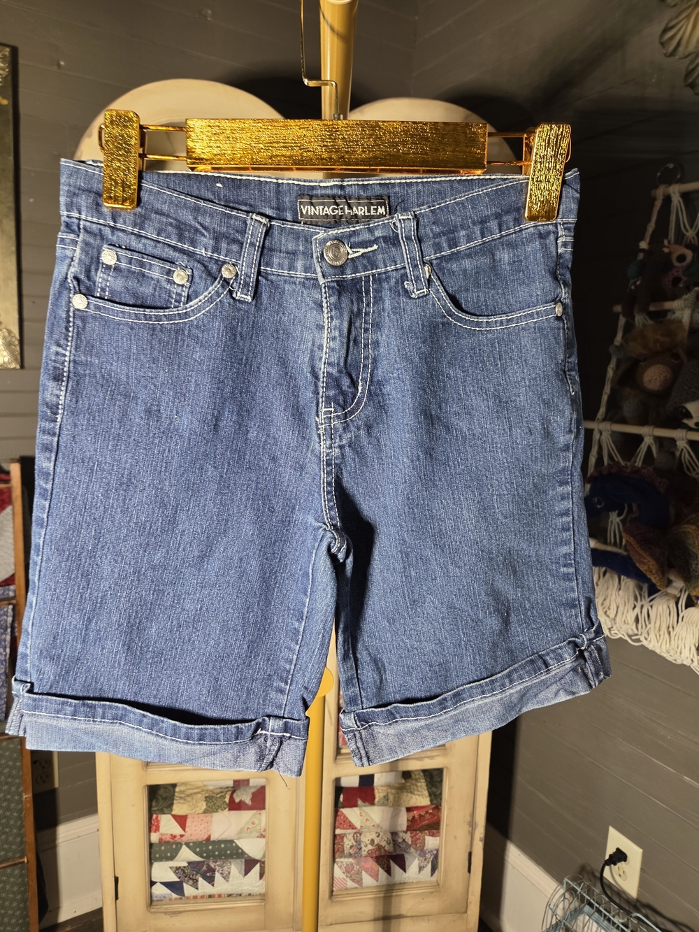 Vintage Harlem Dark Blue Cuffed Denim Shorts